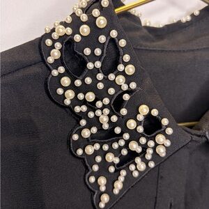 Black Undertop with Pearl Embellishments Collar